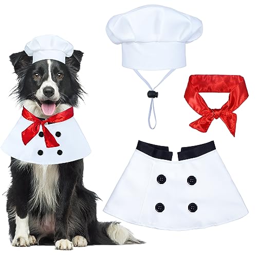 GOYOSWA Dog Halloween Costumes, Dog Chef Costume Dog Chef Hat Dog Chef Clothes Dog Red Scarf Halloween Holiday Dog Clothes Halloween Costumes for Small Medium Large Dogs Pets (Large)