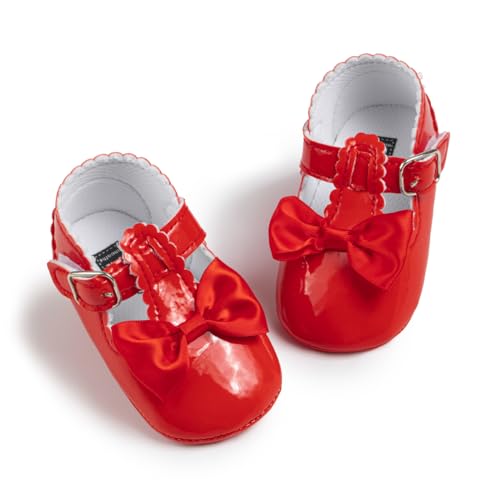 Meckior Infant Baby Girls Soft Sole Bowknot Princess Wedding Dress Mary Jane Flats Prewalker Newborn Light Baby Sneaker Shoes