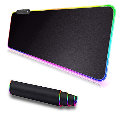 RGB Gaming Mouse Pad RGB LED Backlit Soft Gaming Keyboard Mouse Pad with HUB Extended Connection Environmentally Friendly Anti-Skid Rubber Computer Keyboard Mouse Pad 30.7X11.8X0.12 inches Black