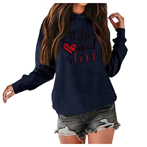 Hoodies for Women Casual Hooded Sweatshirt Valentine's Day Large Size Long Sleeve Crew Neck Drawstring Pullover Tops Hoodie Women Pink Sweatshirts for Women Cowl Hoodies for Women Green Hoodie