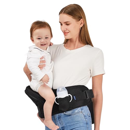 Baby Hip Carrier with Seat for Child Infant with Advanced Adjustable Waistband &Various Pockets, Ergonomic Carrier for Newborn to Toddlers All-Seasons(Black)