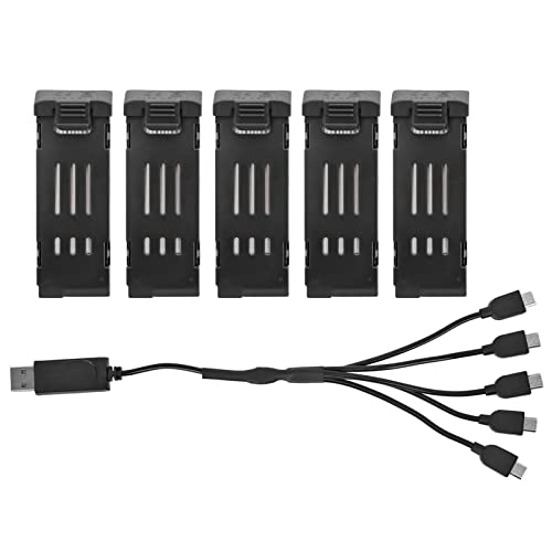 Drone Battery and Charger Cable Combo Set, 3.7V 1200mAH Lithium Battery with 5 in 1 Charger Cable for E58 L800 JY019 RC Quadcopter Spare Part