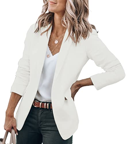 Cicy Bell Womens Casual Blazers Open Front Long Sleeve Work Office Jackets Blazer(White,Medium)