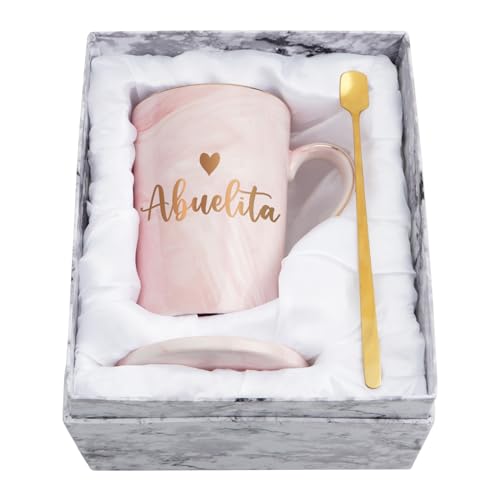 Maustic Abuelita Gifts, Abuelita Mug, Abuelita Grandma Christmas Mothers Day Birthday Gifts in Spanish, Abuela Gifts, Best Grandma Gifts, Grandma Coffee Mug, 14 Oz Pink with Gift Box, Spoon, Coaster