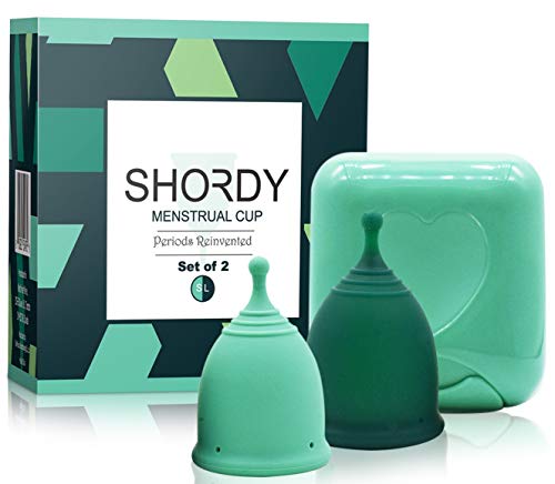 SHORDY Reusable Menstrual Cup (Small & Large) Set of 2 with Box, 100% Soft Silicone, Copa Menstruelle, Period Cup, Heavy & Light Flow, Feminine Hygiene, Tampons, Pads & Disc Alternative for Women