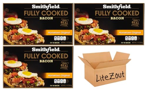 Smithfield, Hometown Original Fully Cooked Ready-to-Eat Hickory Smoked Bacon, 2.1 oz (3 pack), by Litezout and packed in a Litezout box