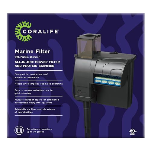 Coralife Aquarium Fish Tank Marine Salt Water Filter And Protein Skimmer, Up to 30 Gallons