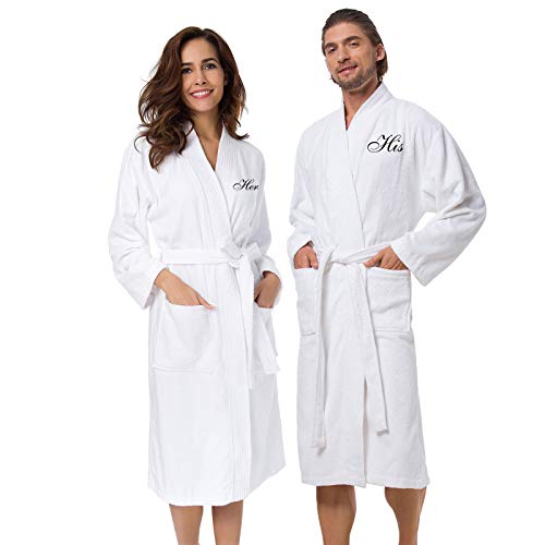 AW BRIDAL Wedding Gifts for Couple Honeymoon Gifts His and Her Robes Terry Cloth Robes for Couples Cotton Robe Lightweight Shower Robe, White His/Hers
