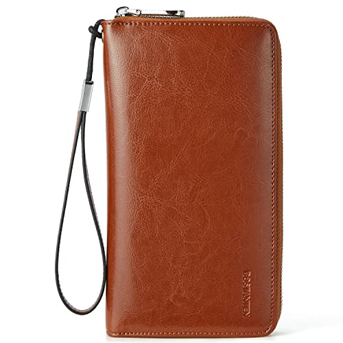 BOSTANTEN Leather Wallet for Women RFID Blocking Zip Around Credit Cards Holder Phone Clutch Brown