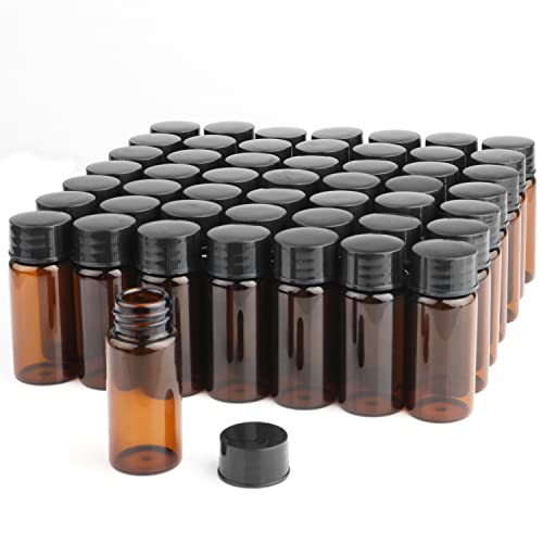 50 Pack,10ml (0.3 oz) Amber Glass Essential Oil Bottle with Screw Caps,Empty Refillable Travel Glass Liquid Sample Vial Labs Preservation Storage Vials Test Container-FREE Funnel&Dropper
