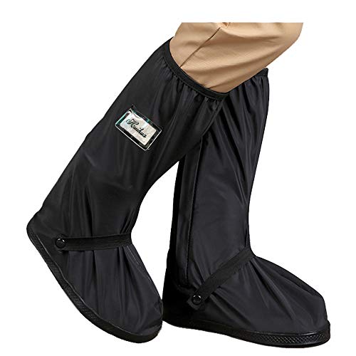 HLKZONE Waterproof Rain Boot Shoes Covers Foldable Reusable Slip Resistant Overshoes with Reflector for Women & Men, Black, XXL