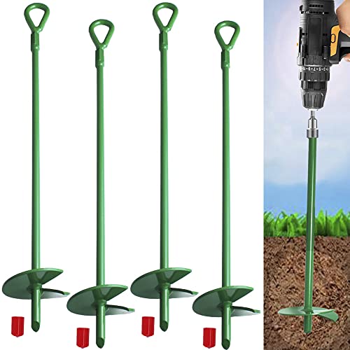 Cyleodo 18' Long Green Ground Anchor Kit(4 Pcs/Set), 3' Wide Helix,Heavy Duty Anchor Hook with Solid Steel Shaft，Best Choice for Swing Sets, Securing Animals,Camping Tent, Canopies, Car Ports, Sheds …