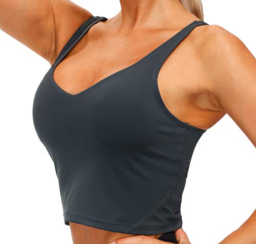 Women’s Longline Sports Bra Wirefree Padded Medium Support Yoga Bras Gym Running Workout Tank Tops (Charcoal Grey, Small)