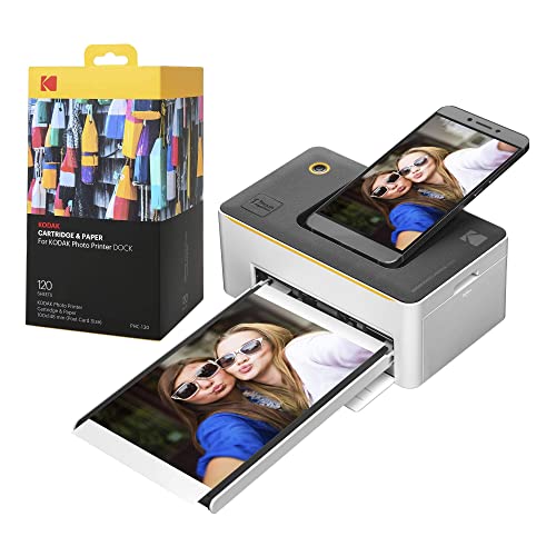 Kodak Dock Premium 4x6” Portable Instant Photo Printer (2022 Edition) Bundled with 120 Sheets | Full Color Photos, 4Pass & Lamination Process | Compatible with iOS, Android, and Bluetooth Devices