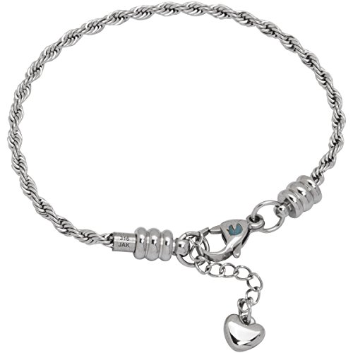 European Charm Bracelet for Women and Girls Bead Charms, Stainless Steel Rope Chain, Claw 7 Inch