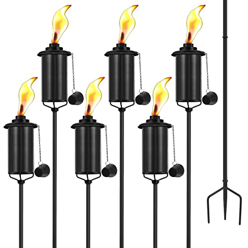 SNOGSWOG 6 Pack Garden Torches, 16 oz Metal Torch for Outside with 3-Prong Grounded Stake, Outdoor Decorative Citronella Torches, 59 inch Garden Décor Torches