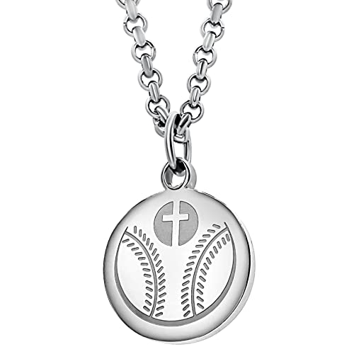 Athletes Necklace With Inspiring Bible Quote – Luke 1:37 Silver Cross Necklace for Boys & Girls That Love Sports Makes a Unique, Inspiring Gift for All Young Athletes – Baseball Chain ​
