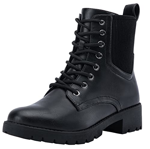 Vepose Womens' 916 Ankle Boots, Combat Lace-up Booties, Black, Size 8 US -with Inner Zipper(CJY916 Black 08)