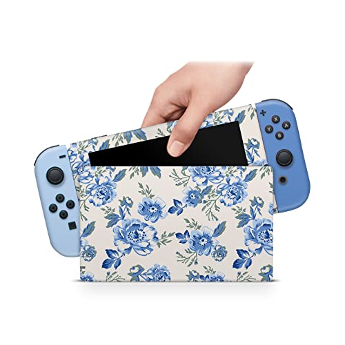 ZOOMHITSKINS Compatible with Nintendo Switch Skin Cover Finest Blooms Bouquet Ancient Tender Dreamy Baby Blue Azure 3M Vinyl Decal Sticker Wrap, Made in The USA