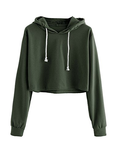 MakeMeChic Women's Cropped Hoodie Casual Workout Crop Sweatshirt Tops A Green S