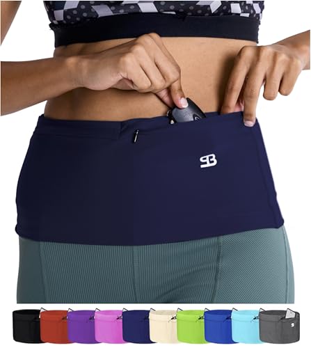StashBandz Unisex Travel Money Belt, Running Belt, Fanny and Waist Pack, 4 Large Security Pockets and Zipper, Fits All Size Phones Passport and More, Extra Wide Spandex