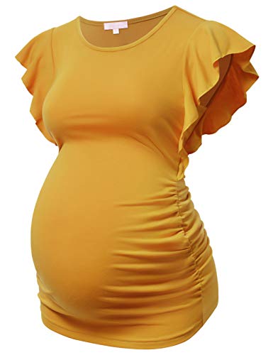 Bhome Maternity Tops Flying Shorts Sleeve Tshirt Side Ruched Pregnant Blouse Casual Pregnancy Tunic Yellow L