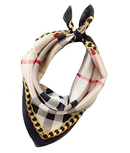 ANDANTINO 100% Real Mulberry Silk Scarf -21'' x 21''- Lightweight Neckerchief –Women Men Small Square Digital Printed Scarves (Classic Plaid)