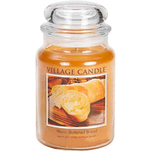 Village Candle Warm Buttered Bread Large Glass Apothecary Jar Scented Candle, 21.25 oz, Brown