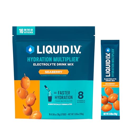 Liquid I.V. Hydration Multiplier - Seaberry - Hydration Powder Packets | Electrolyte Powder Drink Mix | Convenient Single-Serving Sticks | Non-GMO | 1 Pack (16 Servings)