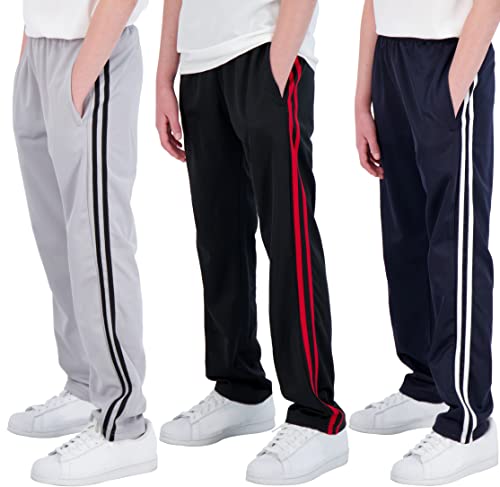 Real Essentials 3 Pack: Boys Active Tricot Sweatpants Track Pant Basketball Athletic Fashion Teen Sweat Pants Soccer Casual Girls Lounge Open Bottom Fleece Tiro Activewear Training -Set 1,XL (18-20)