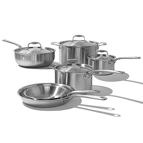 Made In Cookware - 10 Piece Stainless Steel Pot and Pan Set - 5 Ply Clad - Includes Stainless Steel Frying Pans, Saucepans, Saucier and Stock Pot W/Lid - Professional Cookware - Made in Italy