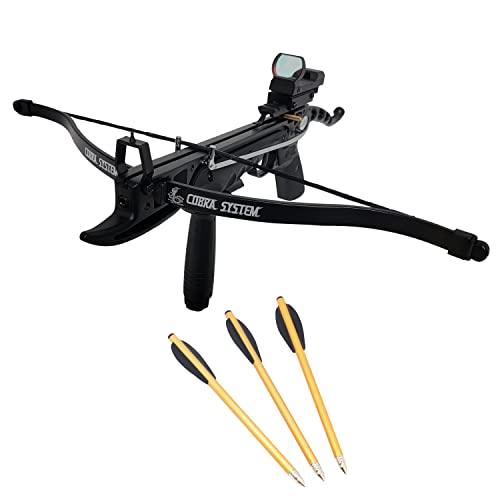 Southland Archery Supply Prophecy 80 Pound Self-Cocking Pistol Crossbow with Cobra System Limb with 3 Bolts (Black with Red Dot Scope and Foregrip)