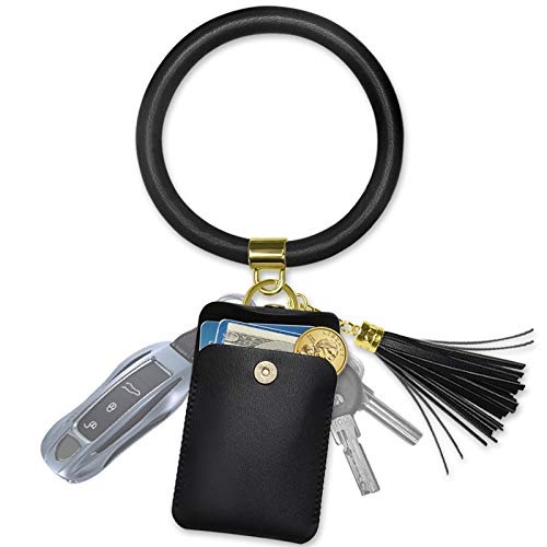 Doormoon Wristlet Keychain, Tassel Ring Circle Key Chain Bracelet Holder (Black)