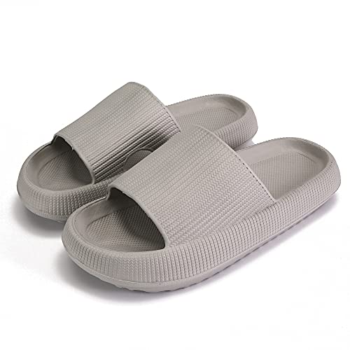 Rosyclo Pillow Slides Slippers for Women,Non-Slip Foam Bathroom Quick Drying Sandals, EVA Super Light Open Toe Slippers, Summer Beach Super Soft Sole Shoes for Women and Men 36-45 (Grey, 38/39, numeric_7)