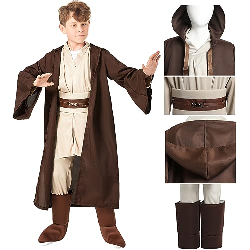 Knight Costume Kids Boys Outfit Tunic Hooded Robe Pants Belt Shoes Cover Halloween Cosplay Costume 3-12 Years