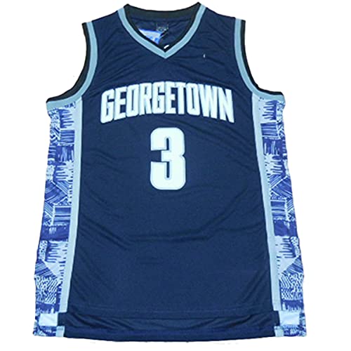 Men's Georgetown Collegiate Athletic #3 Retro Embroidered Navy Basketball Jersey- (M)