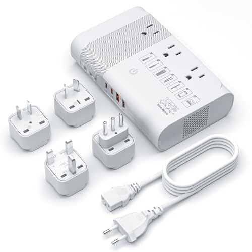 FUNPRO 350W Power Converter 220V to 110V Voltage Converter Travel Adapter with 4 USB Ports 3 AC Outlets, Convert Voltage for Curling Iron, Straightener, Chargers, US to EU/UK/IT/AU/Asia White