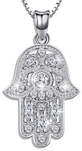 Aniu 925 Sterling Silver Jewelry for Women, Hamsa Hand of Fatima Evil Eye Jewelry with Cubic Zirconia, Comes with Black Jewelry Gift Box