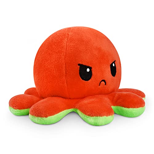 TeeTurtle - The Original Reversible Octopus Plushie - Red + Green - Cute Sensory Fidget Stuffed Animals That Show Your Mood 4x4x3