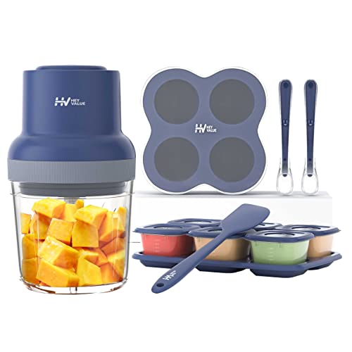 HEYVALUE Baby Food Maker, 13-in-1 Baby Food Processor Sets, Fruit, Vegatable, Meat, Food Puree Blender with Baby Food Containers, Food Freezer Tray, Silicone Spoons, Silicone Spatula (Dark Blue)