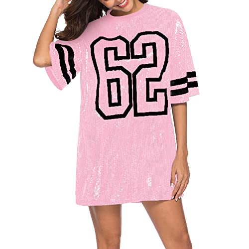 PORRCEY Juniors Short Sleeve Sequin Funny Dress Shirts (18636,Pink,L)