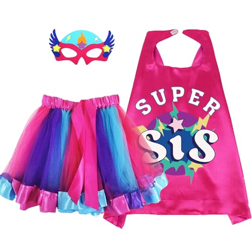 D.Q.Z Kids Superhero Cape with TuTu Dress for Girls Baby Shower Gifts to Sisters, Superhero Costumes for Role Play (Rose)