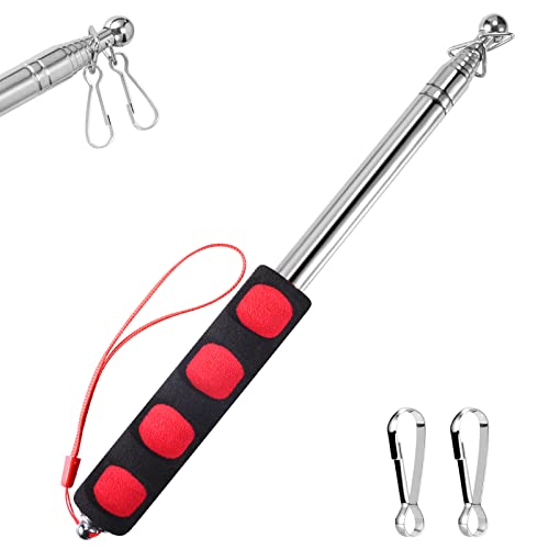 BONWIN 1.6M Telescopic Handheld Flagpoles with Clips, 5.25 Feet Thick Portable Stainless Steel Telescopic Banner Flag Pole - Tour Guide Flag Pole - Teaching Pointer Stick (5 Ft, Red Black,1 Pack)