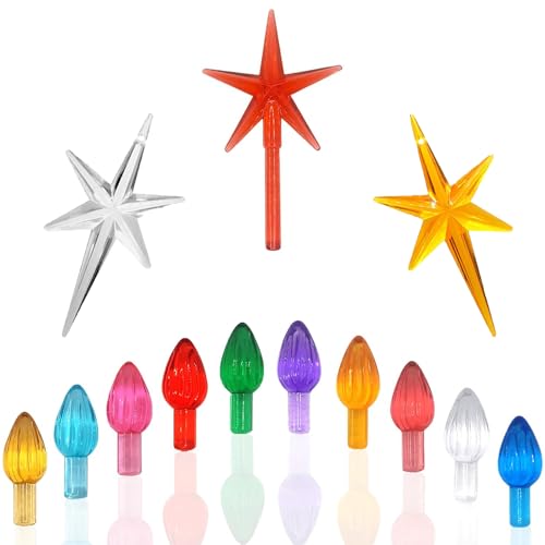 Replacement Lights Bulbs for Ceramic Christmas Tree National Artcraft Ornaments for Ceramic Tree Accessories, Flame Shape Light up Medium Twist, 3 Stars 105 PC Included, Assorted Colors