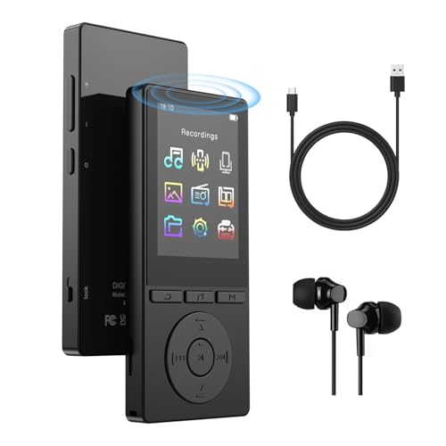 32GB MP3 Player with Bluetooth 5.0, Portable HiFi Lossless Sound Music Player with Speaker, 2.4' Screen MP4 Player for Kids with One Click Music, FM Radio, Recording, E-Book, Support up to 128GB