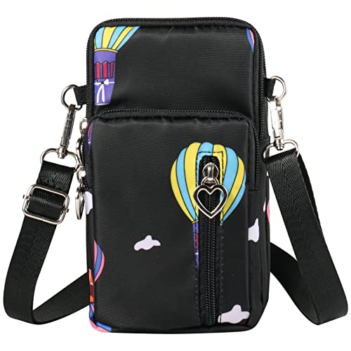 Pxinhui TM Womens Crossbody Phone Bag Purse Pouch Wristlet Wallet Case w Card Zip Pocket Black Balloon