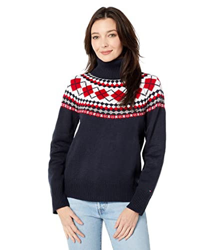 Tommy Hilfiger Argyle Fair Isle Turtleneck Sweater Sky Captain Multi XS (US 0-2)