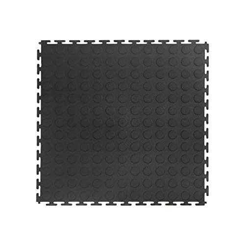 VersaTex Garage Floor 18 x 18 inch Square Plastic Coin Top Interlocking Floor Tiles for Home Gym, Garage Flooring, Trade Show Flooring, Basement Tiles, 8 Pack (Black)