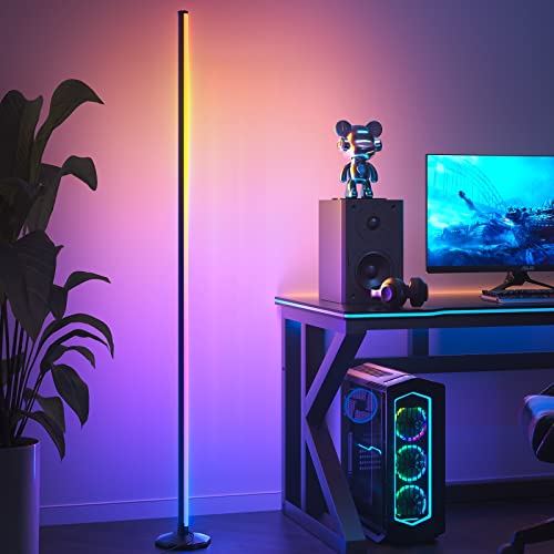 bedee LED Corner Floor Lamp: 65' RGB Color Changing Floor Lamp with Music Sync, Modern Standing Mood Light with Remote & App Control, Creative DIY Mode & Timing for Living Room Gaming Room Bedroom