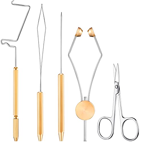 5 Pieces Fly Tying Tools Stainless Steel Set Fly Tying Bobbin Thread Holder, Whip Finisher, Disc Bobbin Threader, Arrow Scissor, Winder Bobbin Threader Fly Fishing Tying Flies Lure Making Accessories
